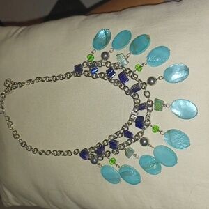 Erica Lyons Turquoise & purple Dyed Shell Necklace, silver-tone. 12"-13" drop
